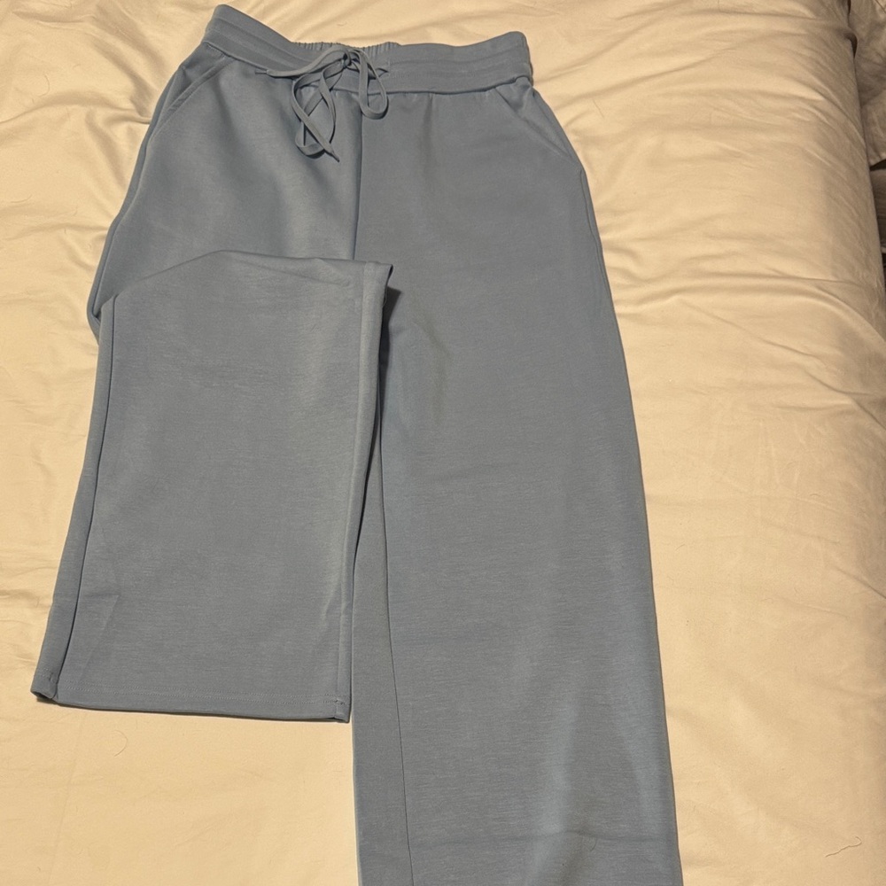 Light Blue Wide Leg Drawstring Sweatpants